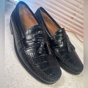 Florsheim Pisa Black Leather Tassel Loafer Crocodile 18469-01 Men’s Size 9 EEE